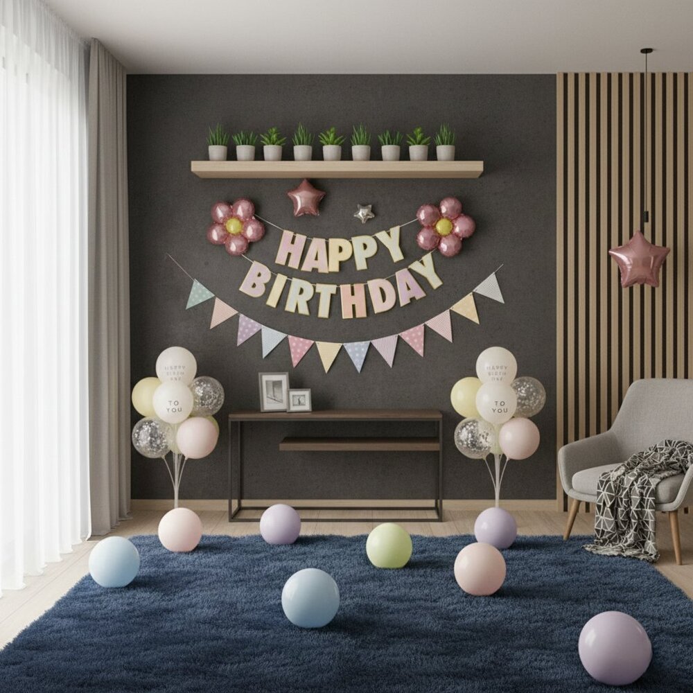 Pastel Birthday Balloon Decoration Set, Flower Star Balloons, Banner, 27 PCS